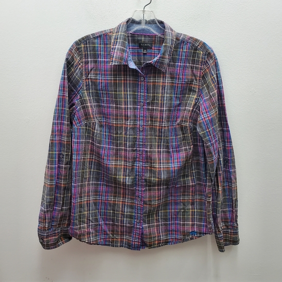 TALBOTS Plaid Button Down Chambray Cuff Size 10 - EUC! - Picture 2 of 11